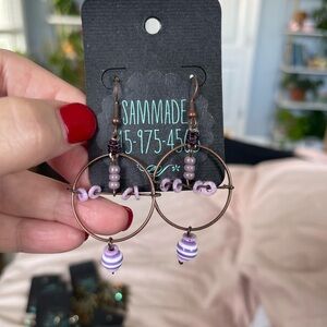Purple Beaded Hoop Earrings